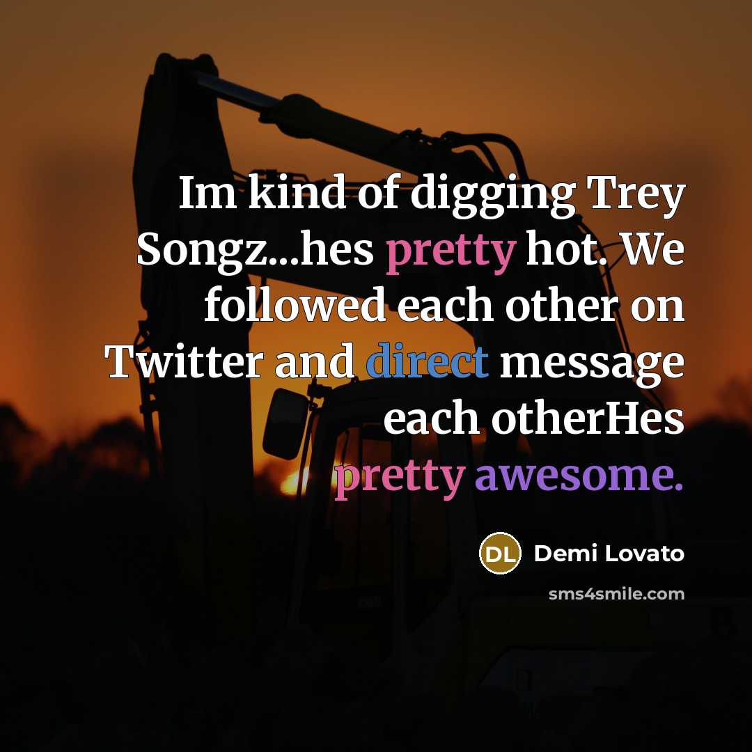 “Im kind of digging Trey Songz...hes pretty hot. We followed each other on Twitter and direct message each otherHes pretty awesome.” quote by Demi Lovato