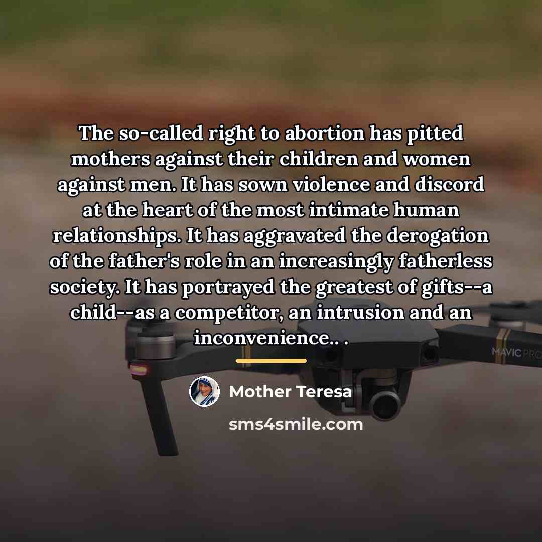 “The so-called right to abortion has pitted mothers against their…” quote by Mother Teresa