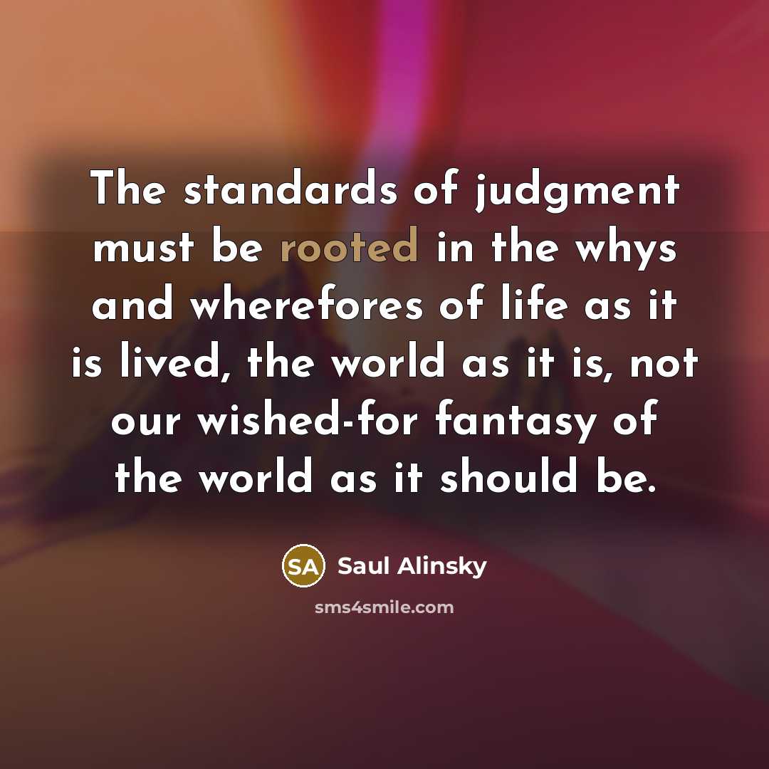 “The standards of judgment must be rooted in the whys…” quote by Saul Alinsky