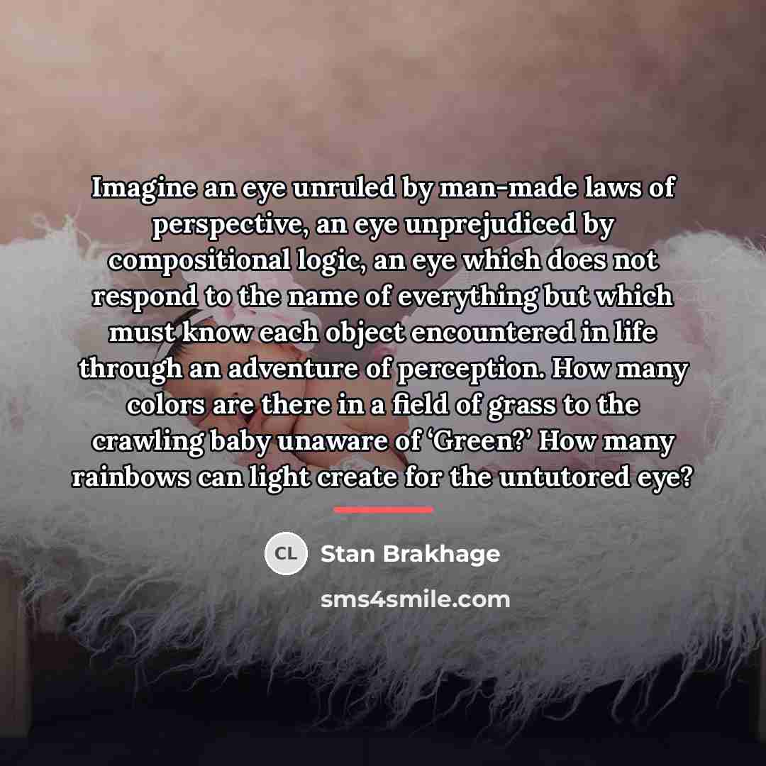 “Imagine an eye unruled by man-made laws of perspective, an…” quote by Stan Brakhage