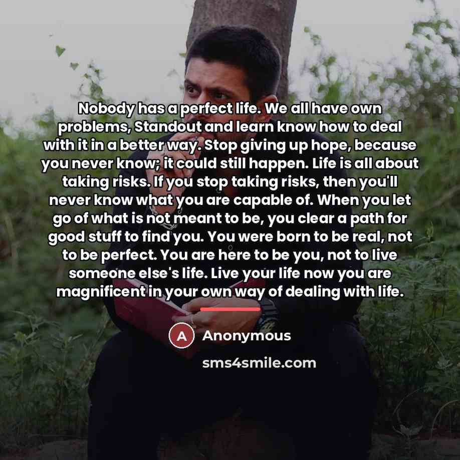 “Nobody has a perfect life. We all have own problems,…” quote by Anonymous