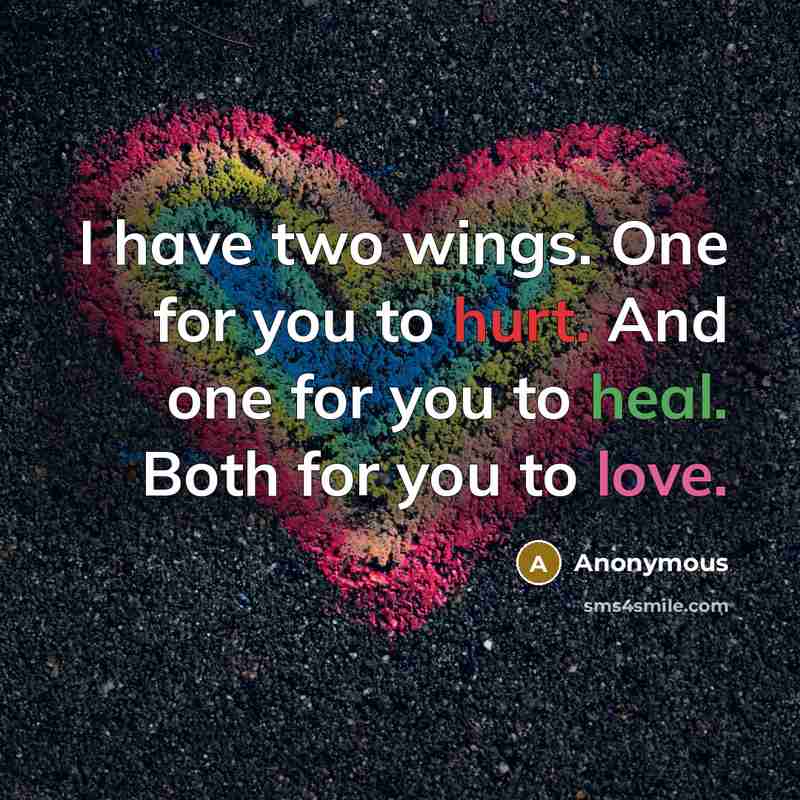 “I have two wings. One for you to hurt. And one for you to heal. Both for you to love.” quote by Anonymous