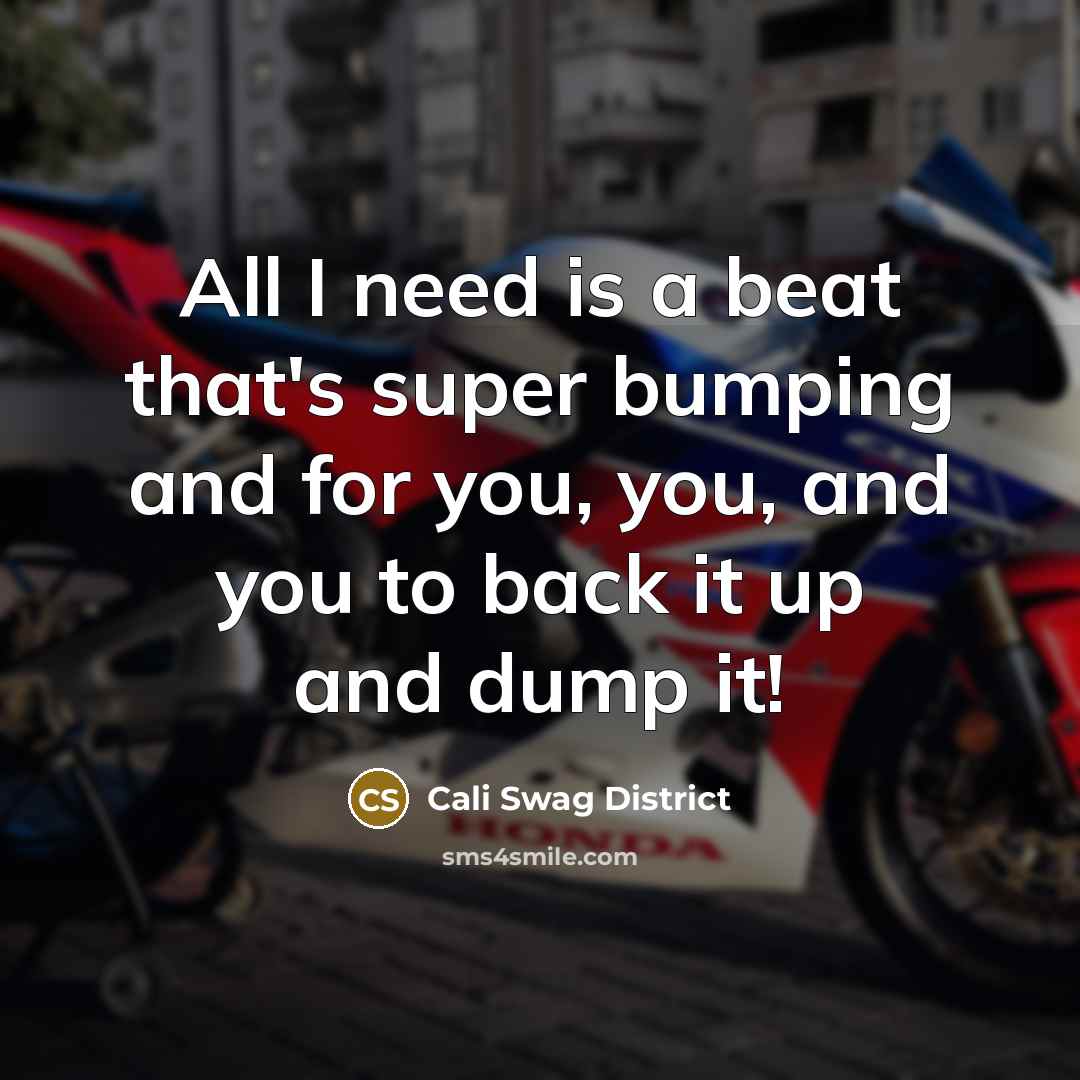 “All I need is a beat that's super bumping and for you, you, and you to back it up and dump it!” quote by Cali Swag District