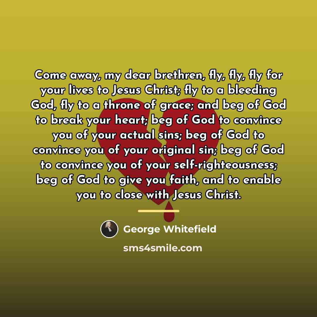 “Come away, my dear brethren, fly, fly, fly for your…” quote by George Whitefield