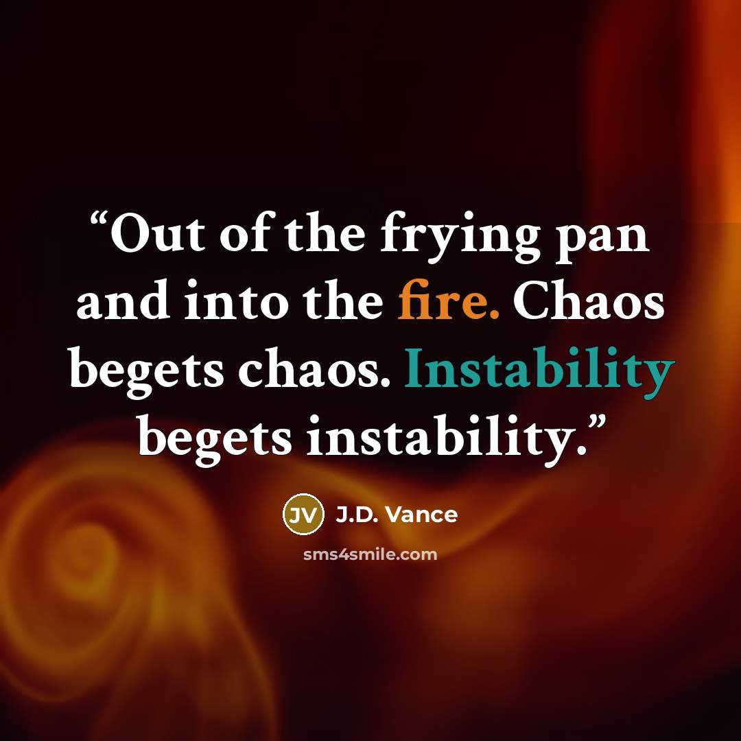 “Out of the frying pan and into the fire. Chaos begets chaos. Instability begets instability.” quote by J.D. Vance