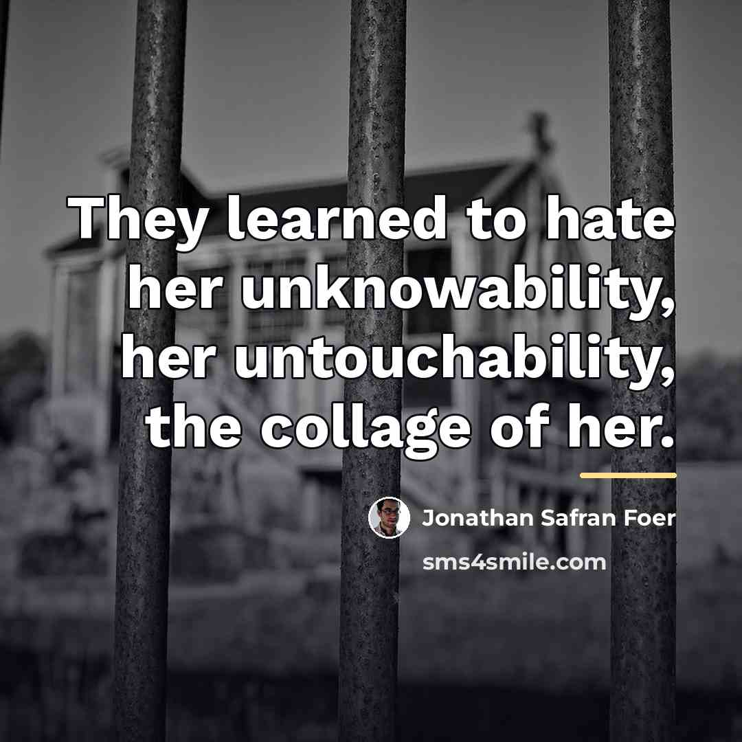 “They learned to hate her unknowability, her untouchability, the collage…” quote by Jonathan Safran Foer