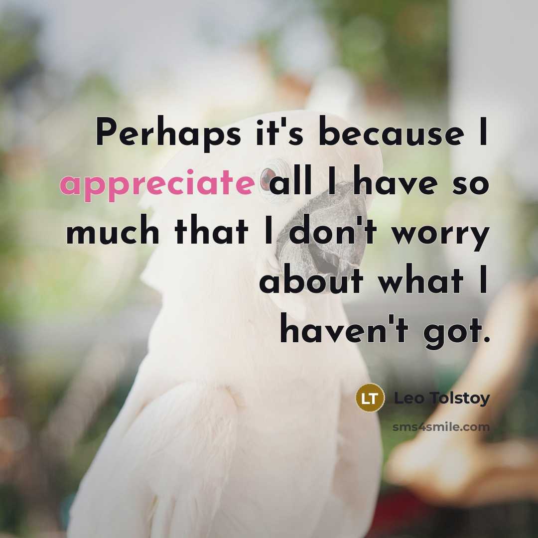 “Perhaps it's because I appreciate all I have so much…” quote by Leo Tolstoy