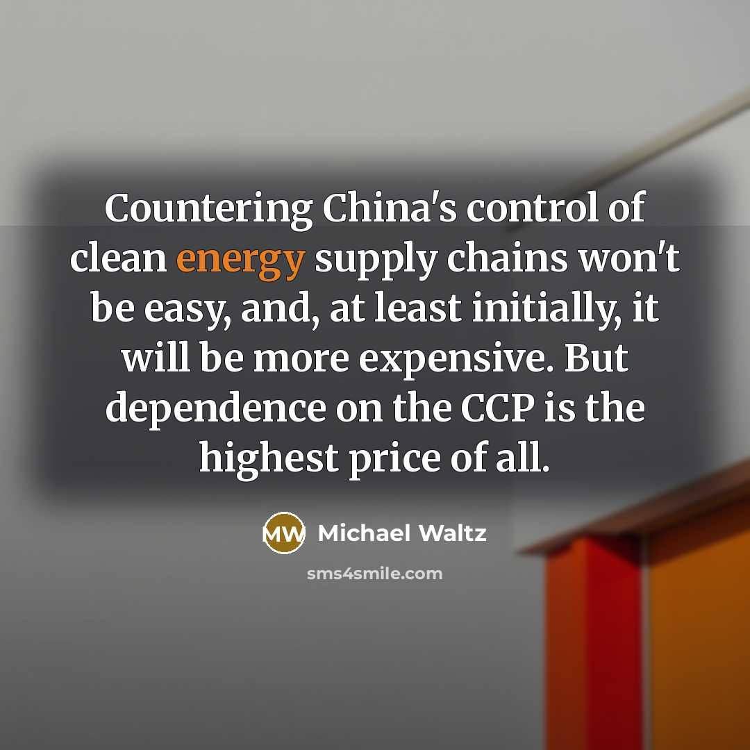 “Countering China's control of clean energy supply chains won't be…” quote by Michael Waltz