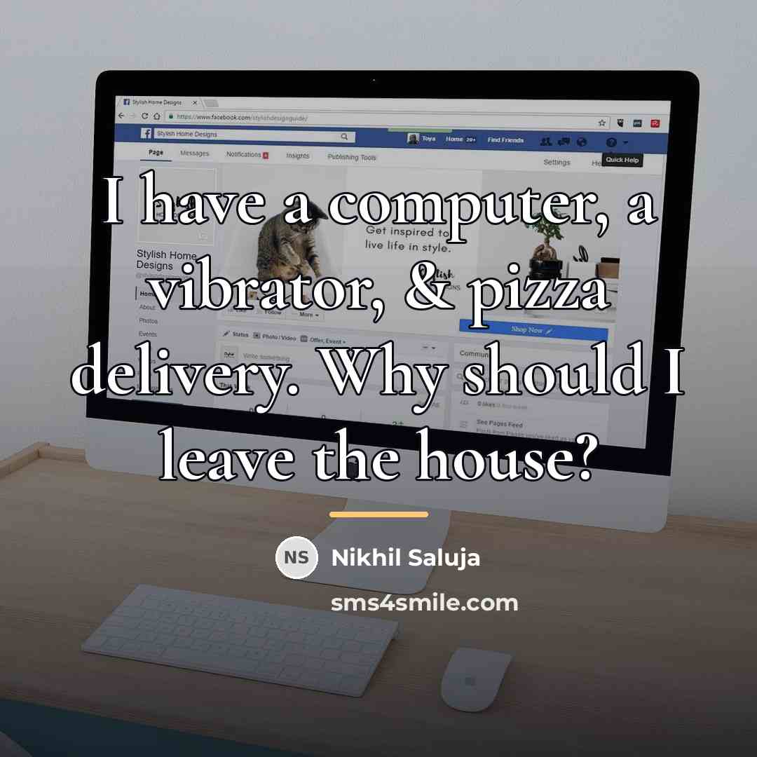 “I have a computer, a vibrator, & pizza delivery. Why…” quote by Nikhil Saluja
