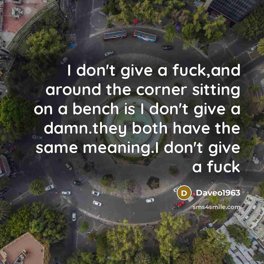 “I don't give a fuck,and around the corner sitting on…” quote by Daveo1963