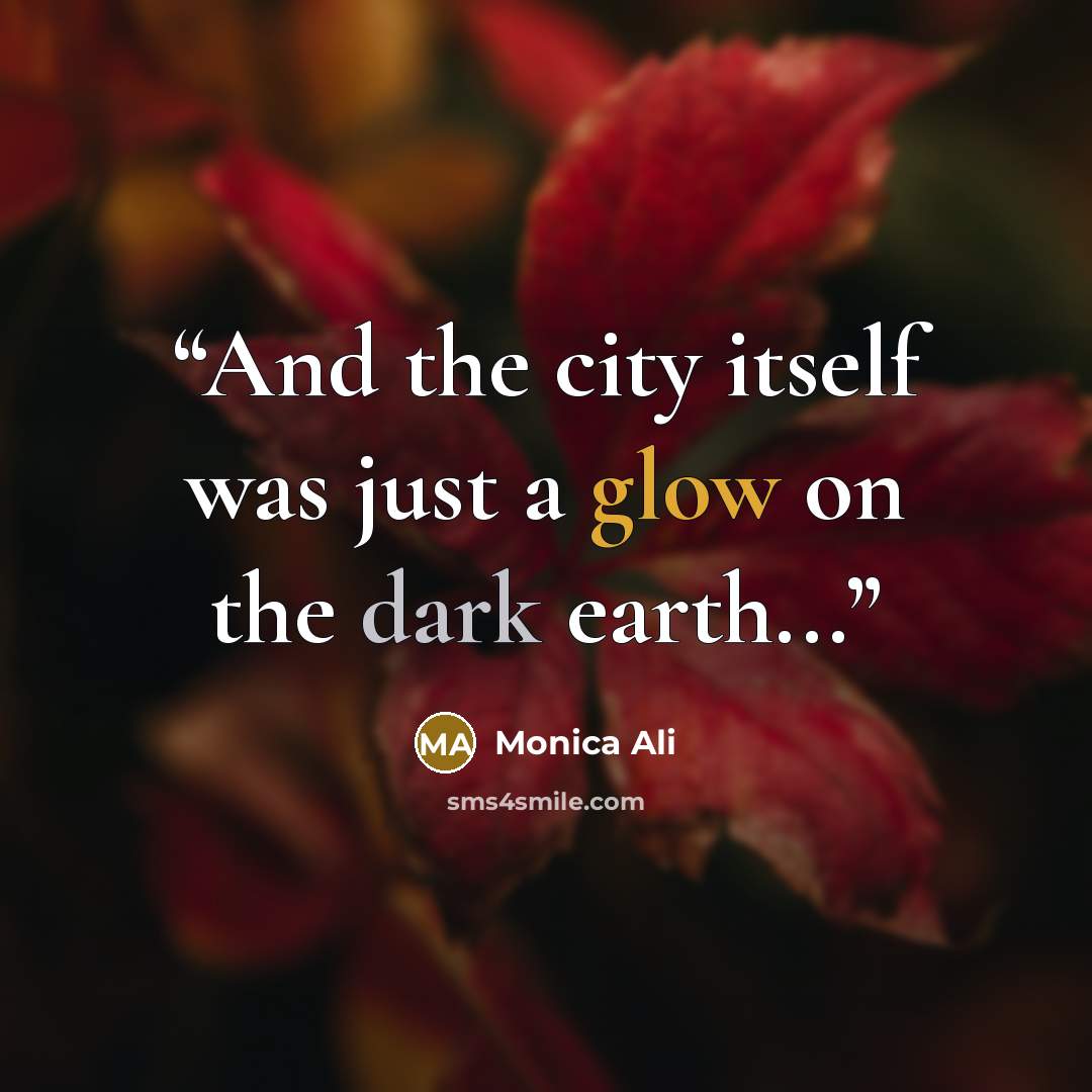 “And the city itself was just a glow on the dark earth...” quote by Monica Ali