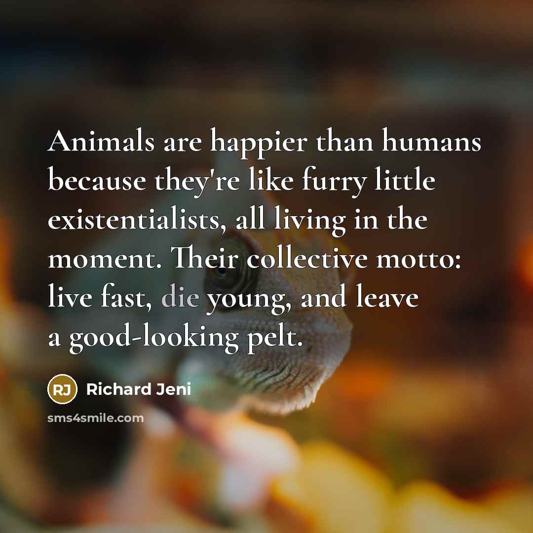 “Animals are happier than humans because they're like furry little…” quote by Richard Jeni