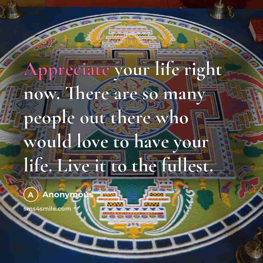 “Appreciate your life right now. There are so many people…” quote by Anonymous