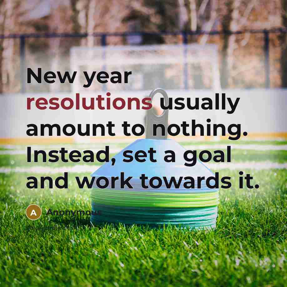 “New year resolutions usually amount to nothing. Instead, set a goal and work towards it.” quote by Anonymous