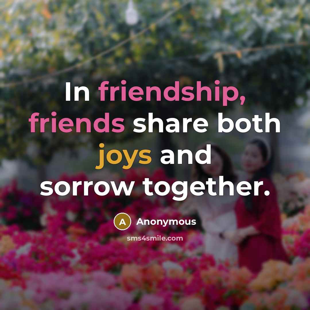“In friendship, friends share both joys and sorrow together.” quote by Anonymous