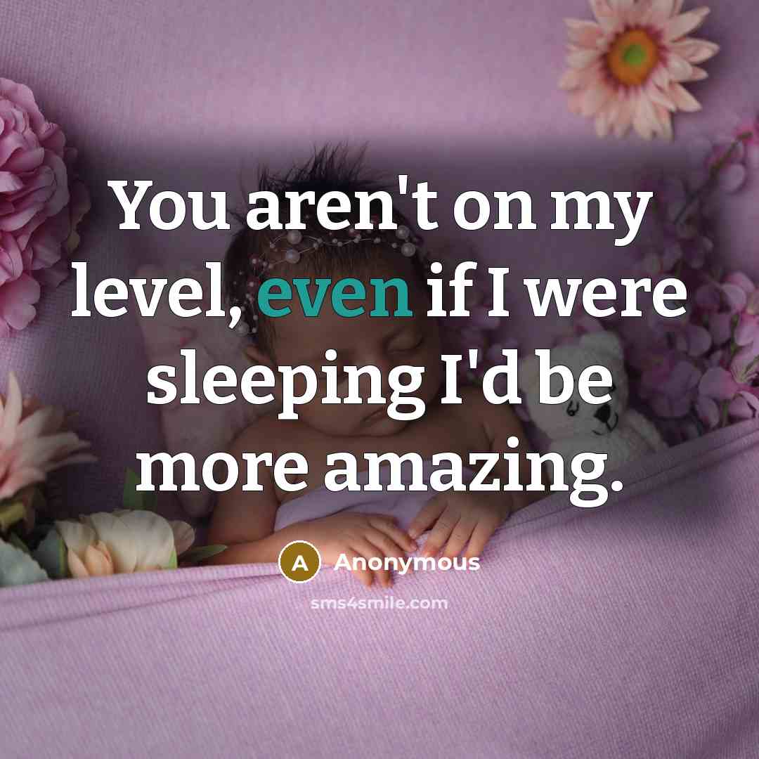 “You aren't on my level, even if I were sleeping I'd be more amazing.” quote by Anonymous
