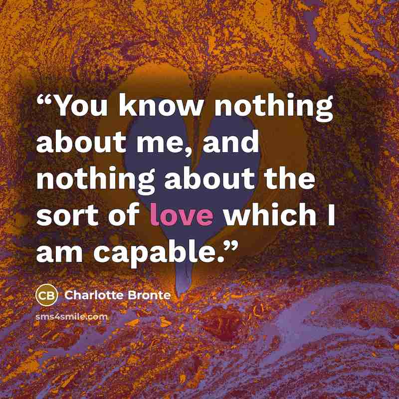 “You know nothing about me, and nothing about the sort of love which I am capable.” quote by Charlotte Brontë