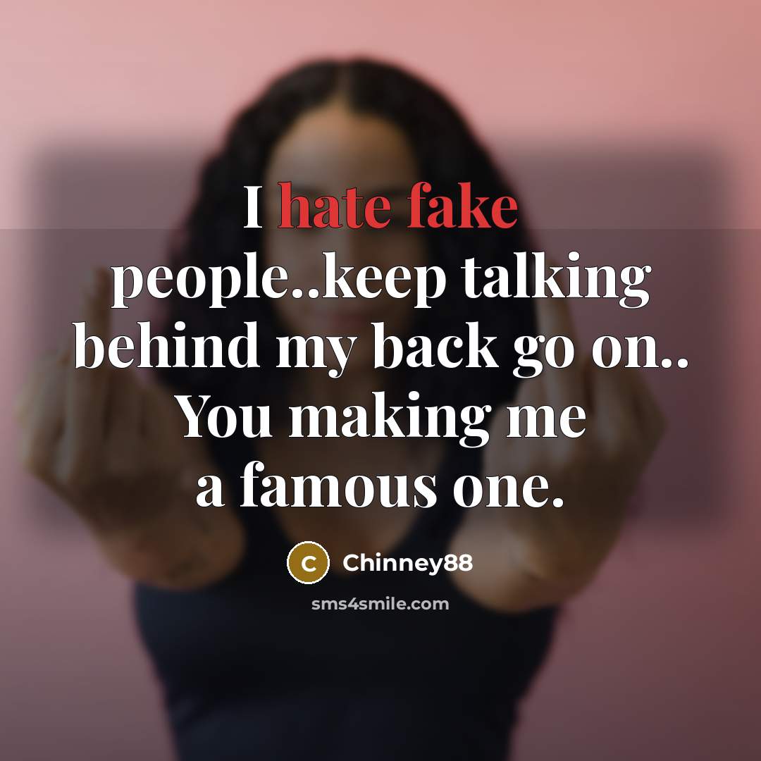 “I hate fake people..keep talking behind my back go on.. You making me a famous one.” quote by Chinney88