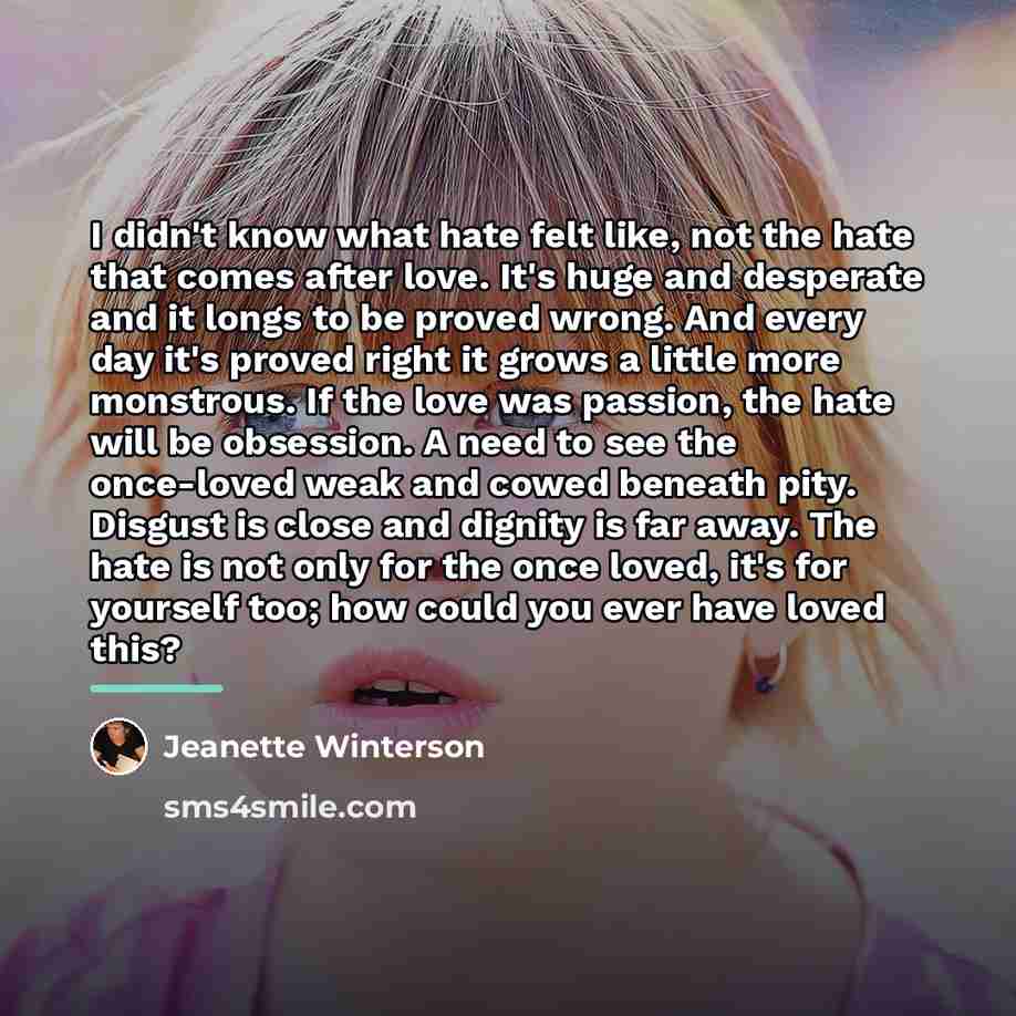 “I didn't know what hate felt like, not the hate…” quote by Jeanette Winterson