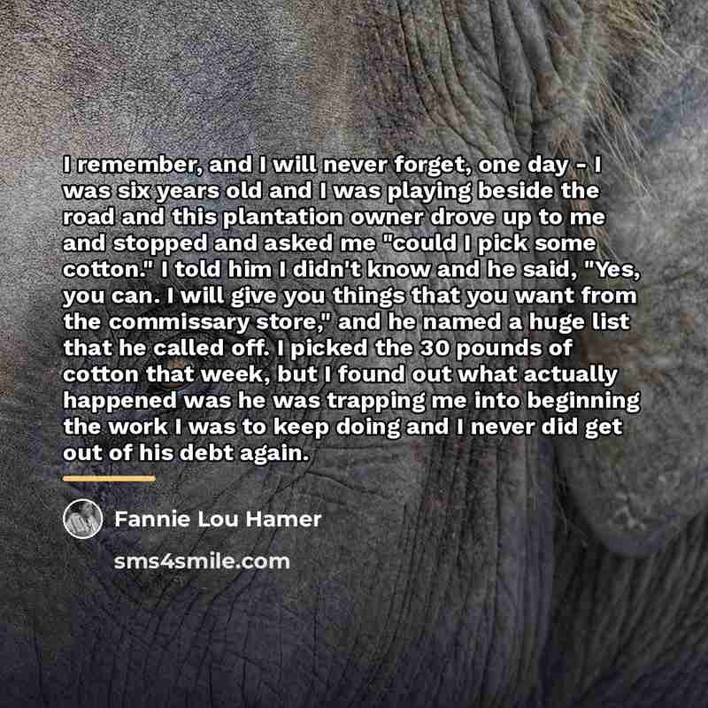 “I remember, and I will never forget, one day -…” quote by Fannie Lou Hamer