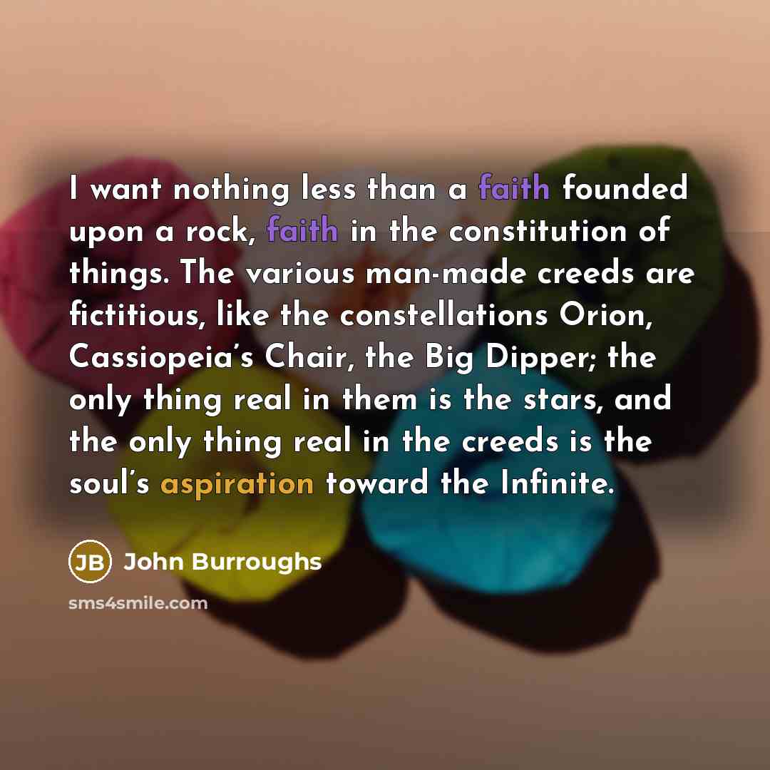 “I want nothing less than a faith founded upon a…” quote by John Burroughs