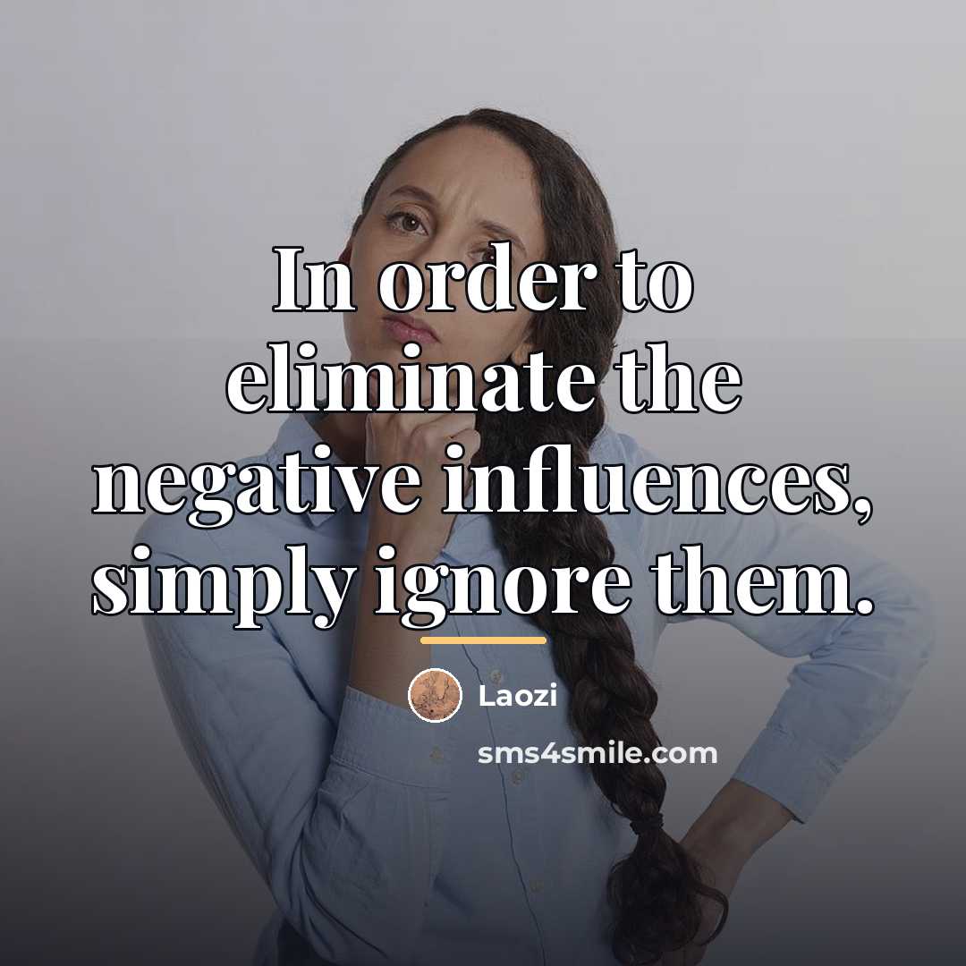 “In order to eliminate the negative influences, simply ignore them.…” quote by Laozi