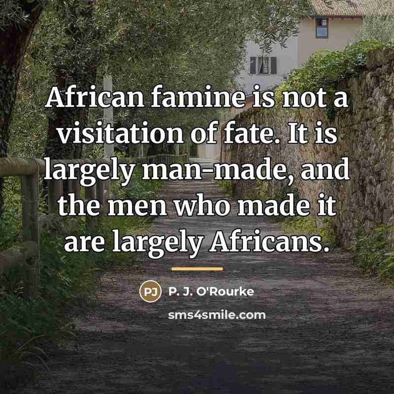 “African famine is not a visitation of fate. It is…” quote by P. J. O'Rourke