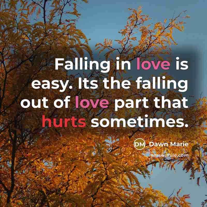 “Falling in love is easy. Its the falling out of love part that hurts sometimes.” quote by Dawn Marie