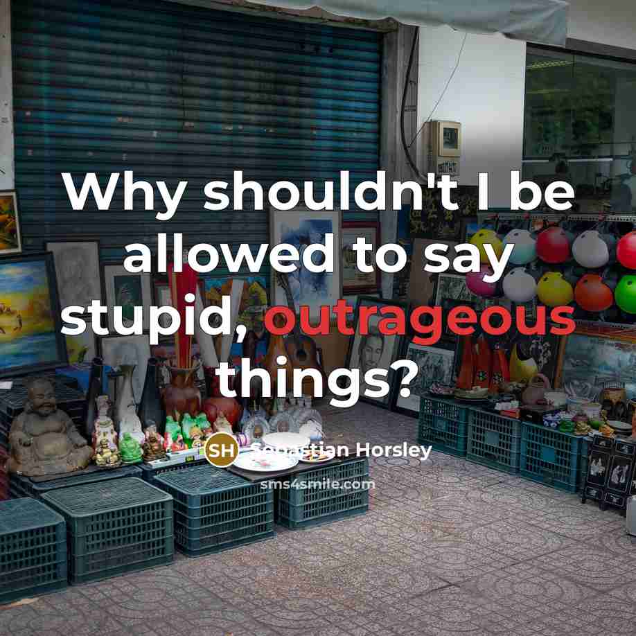 “Why shouldn't I be allowed to say stupid, outrageous things?…” quote by Sebastian Horsley