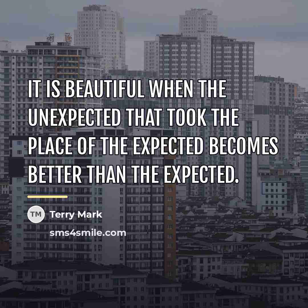 “It is beautiful when the unexpected that took the place…” quote by Terry Mark