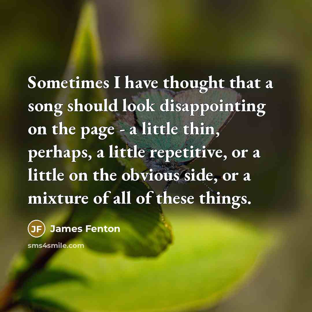 “Sometimes I have thought that a song should look disappointing…” quote by James Fenton