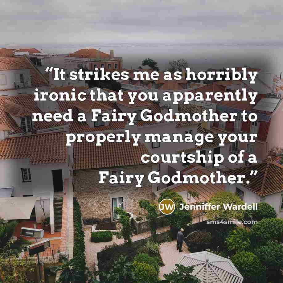 “It strikes me as horribly ironic that you apparently need a Fairy Godmother to properly manage your courtship of a Fairy Godmother.” quote by Jenniffer Wardell