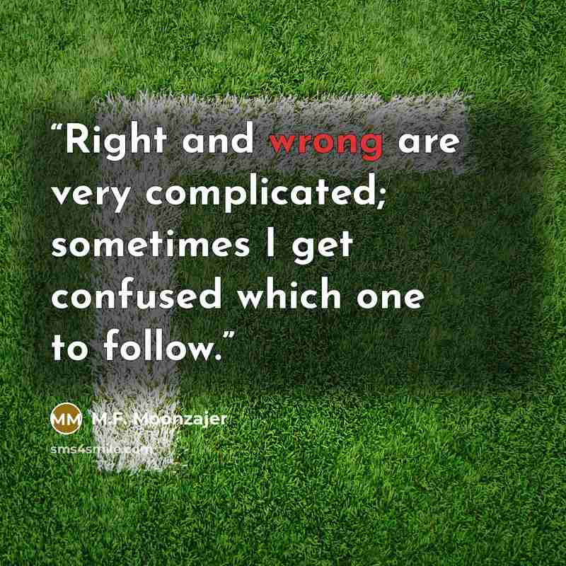 “Right and wrong are very complicated; sometimes I get confused which one to follow.” quote by M.F. Moonzajer