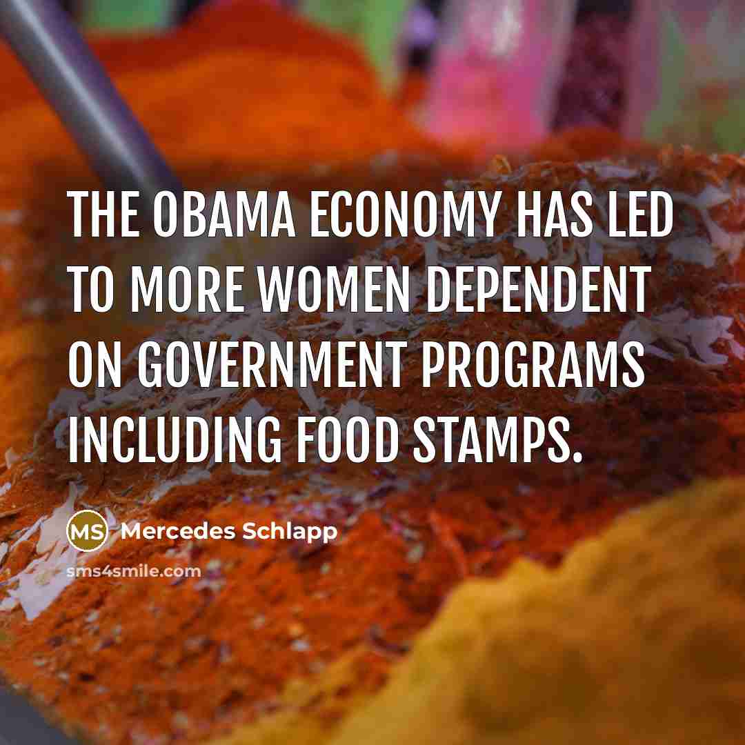 “The Obama economy has led to more women dependent on…” quote by Mercedes Schlapp