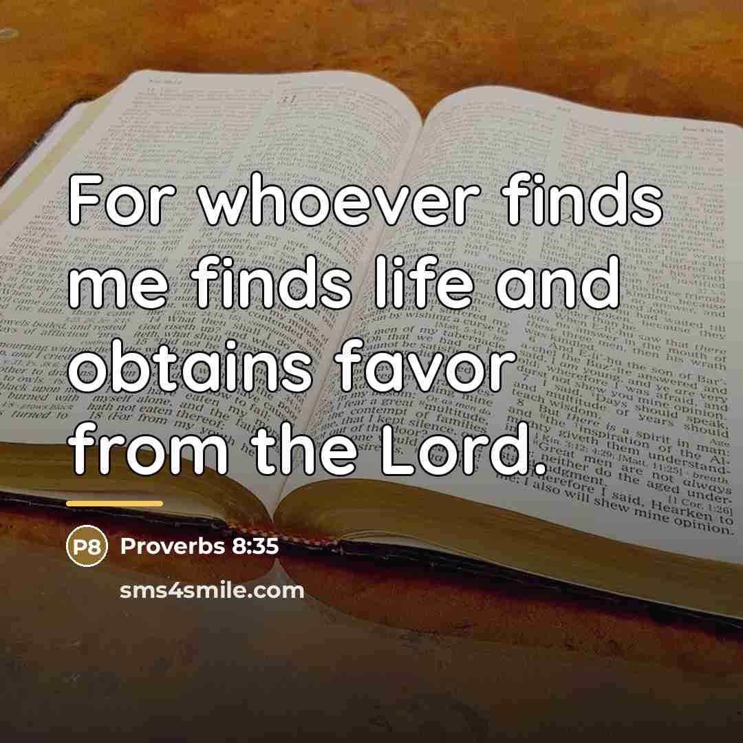 “For whoever finds me finds life and obtains favor from…” quote by Proverbs 8:35