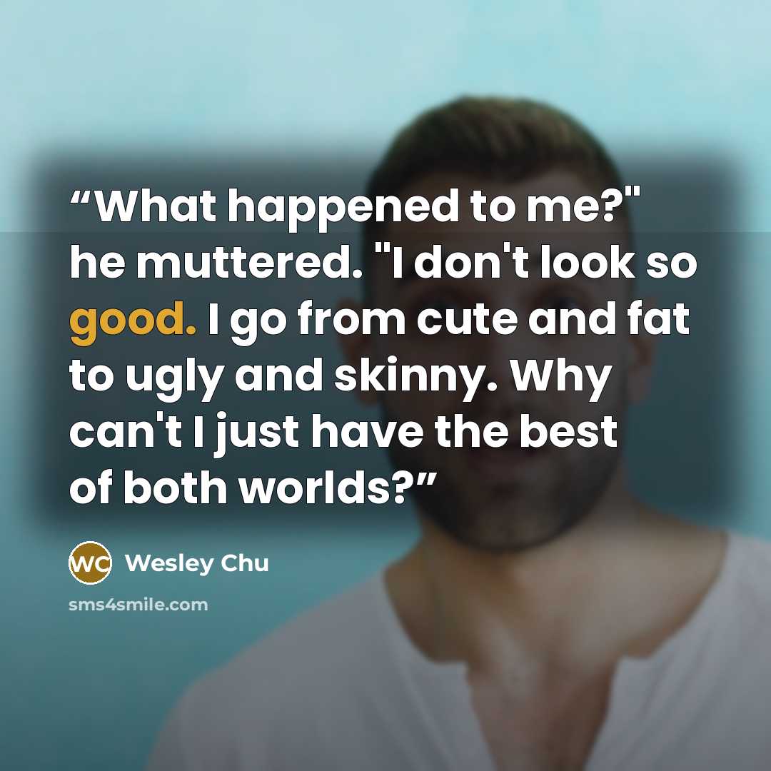 “What happened to me?" he muttered. "I don't look so good. I go from cute and fat to ugly and skinny. Why can't I just have the best of both worlds?” quote by Wesley Chu