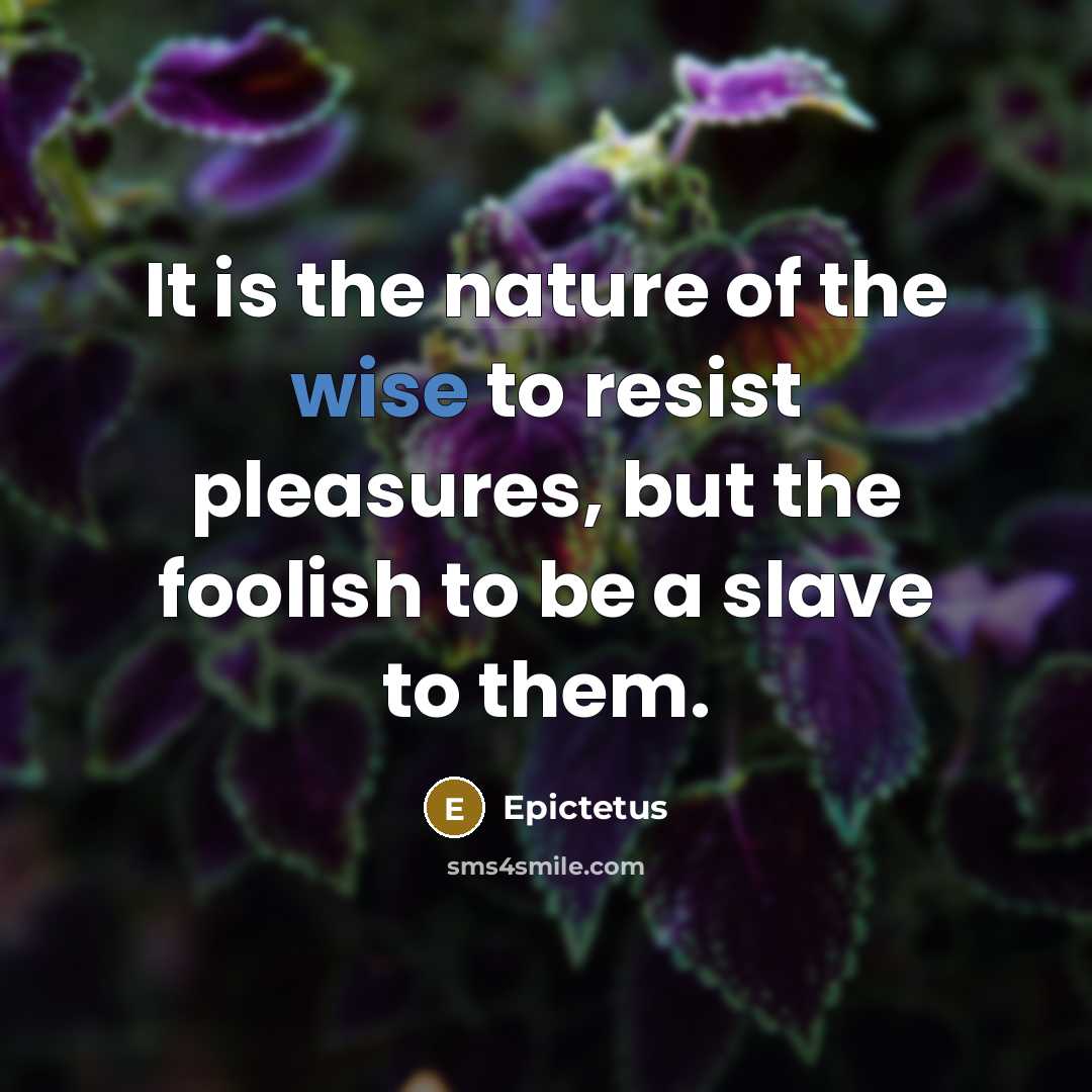“It is the nature of the wise to resist pleasures,…” quote by Epictetus