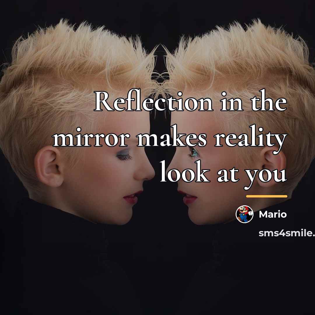 “Reflection in the mirror makes reality look at you…” quote by Mario