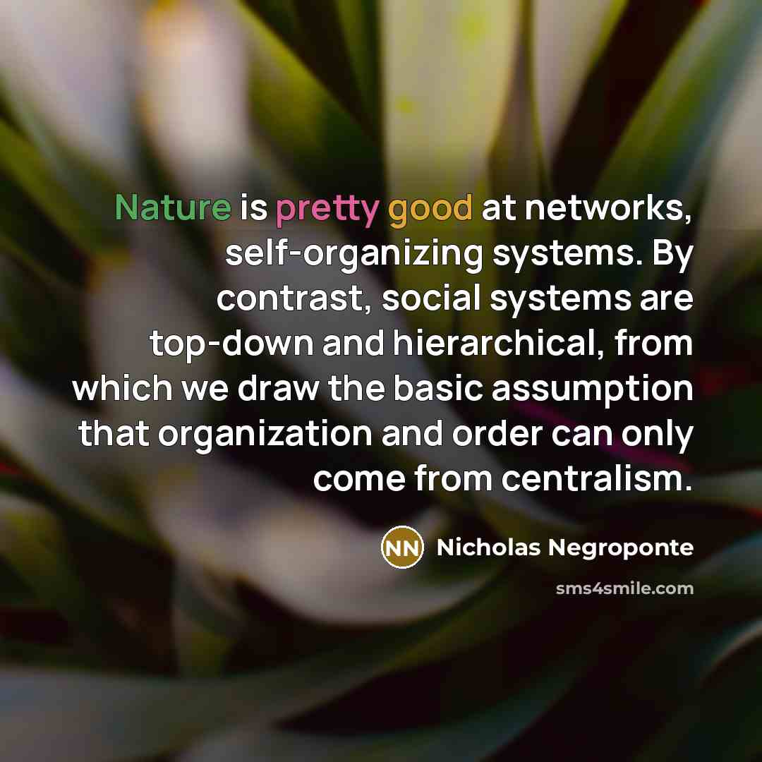 “Nature is pretty good at networks, self-organizing systems. By contrast,…” quote by Nicholas Negroponte