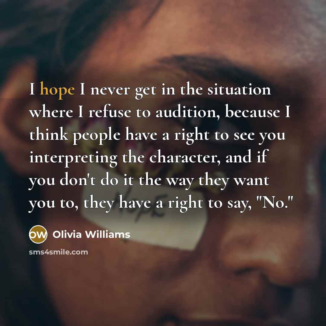 “I hope I never get in the situation where I…” quote by Olivia Williams