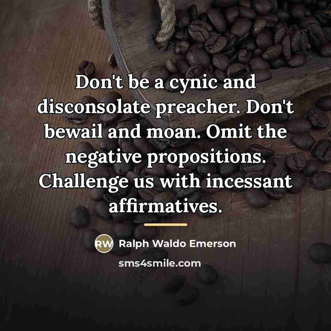 “Don't be a cynic and disconsolate preacher. Don't bewail and…” quote by Ralph Waldo Emerson