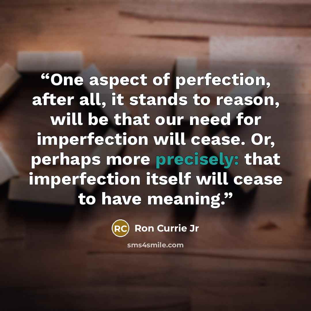 “One aspect of perfection, after all, it stands to reason, will be that our need for imperfection will cease. Or, perhaps more precisely: that imperfection itself will cease to have meaning.” quote by Ron Currie Jr