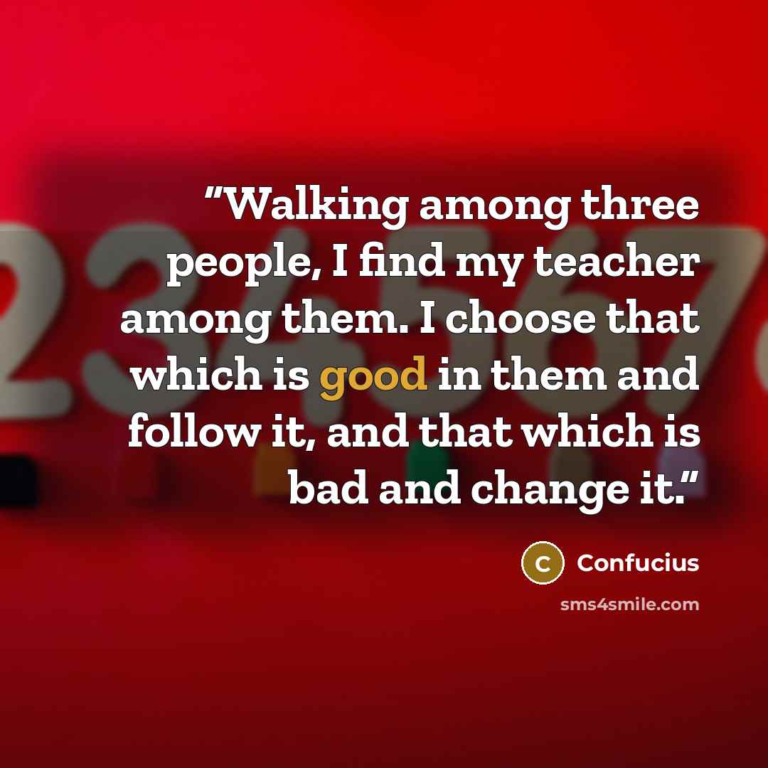 “Walking among three people, I find my teacher among them. I choose that which is good in them and follow it, and that which is bad and change it.” quote by Confucius
