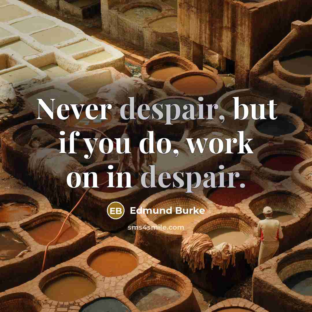 “Never despair, but if you do, work on in despair.…” quote by Edmund Burke