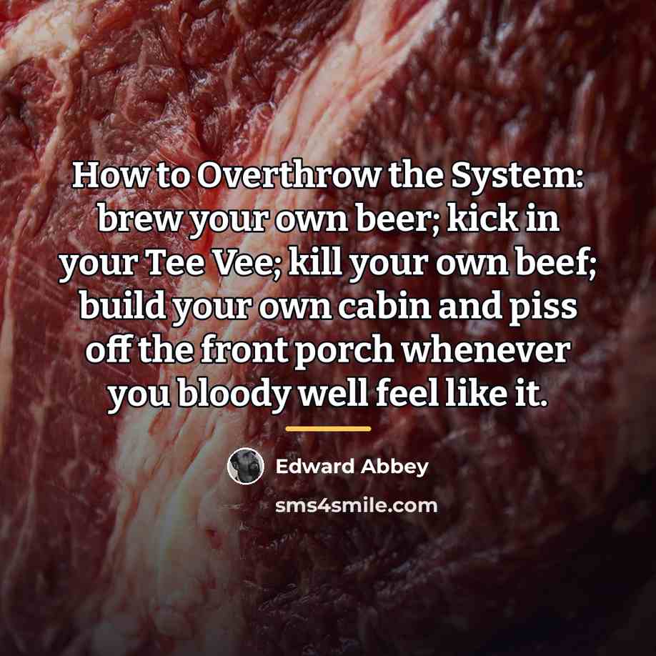 “How to Overthrow the System: brew your own beer; kick…” quote by Edward Abbey