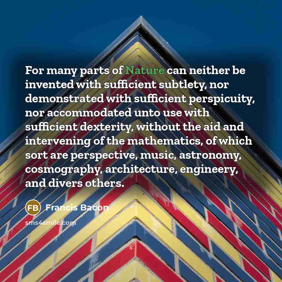 “For many parts of Nature can neither be invented with…” quote by Francis Bacon