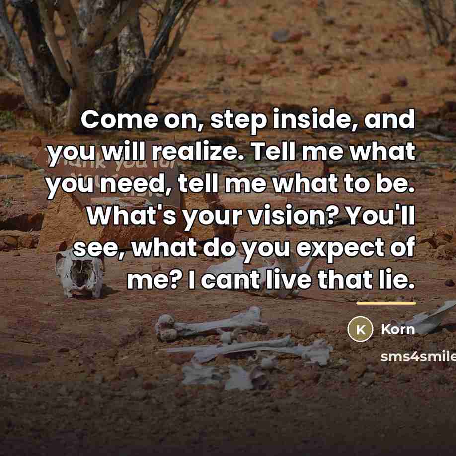 “Come on, step inside, and you will realize. Tell me…” quote by Korn
