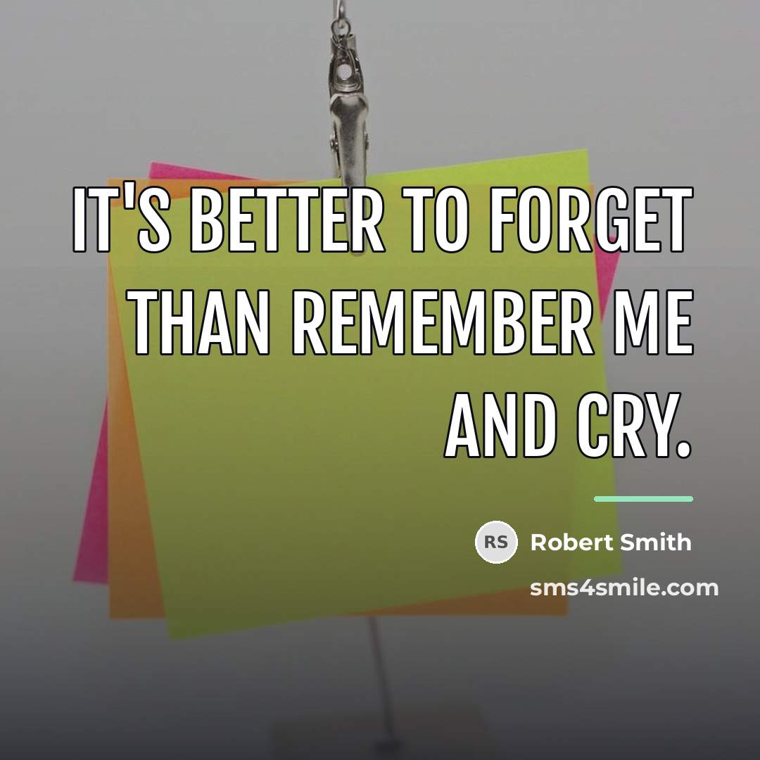 “It's better to forget than remember me and cry.…” quote by Robert Smith