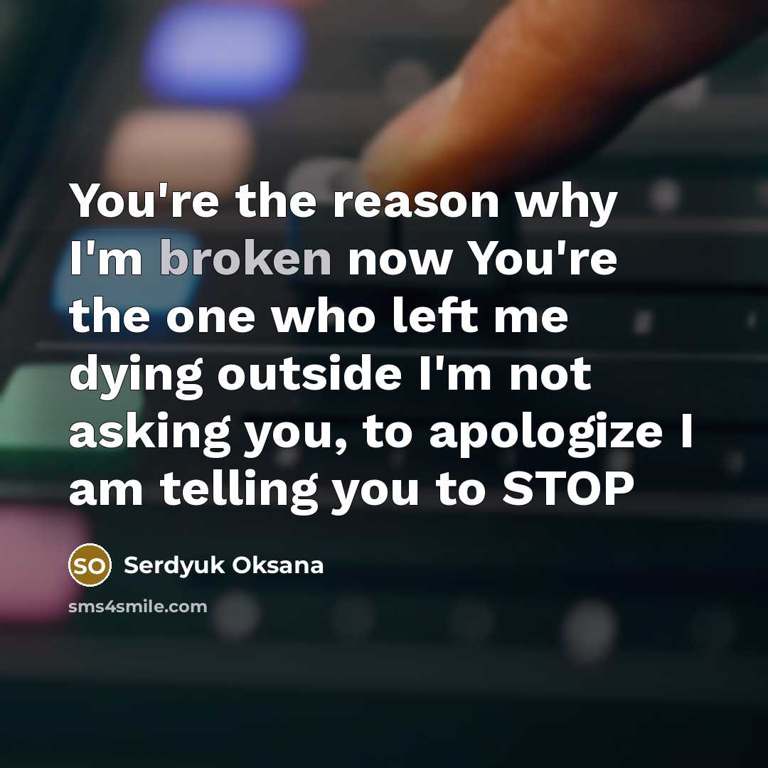 “You're the reason why I'm broken now You're the one…” quote by Serdyuk Oksana