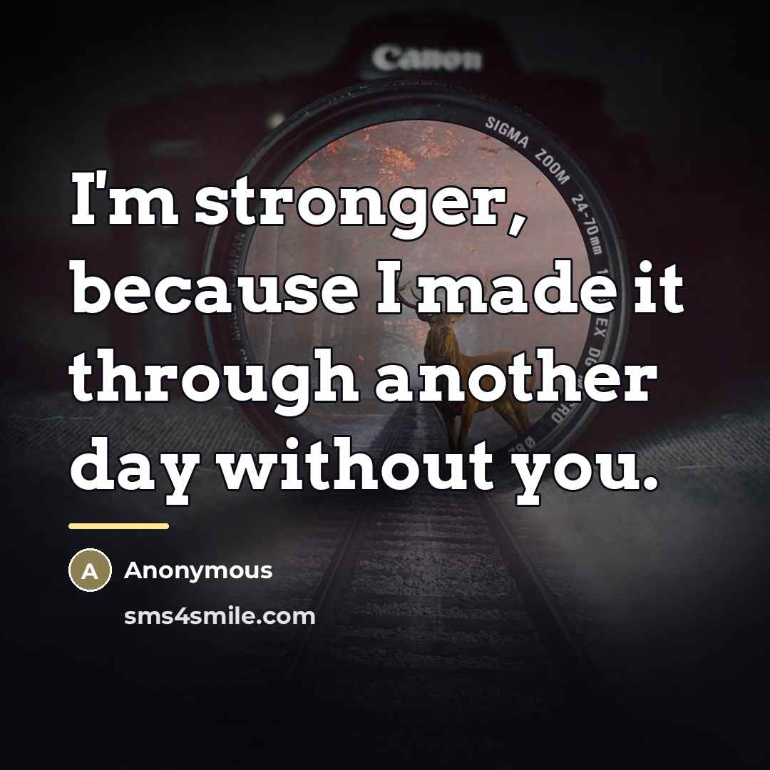 “I'm stronger, because I made it through another day without…” quote by Anonymous